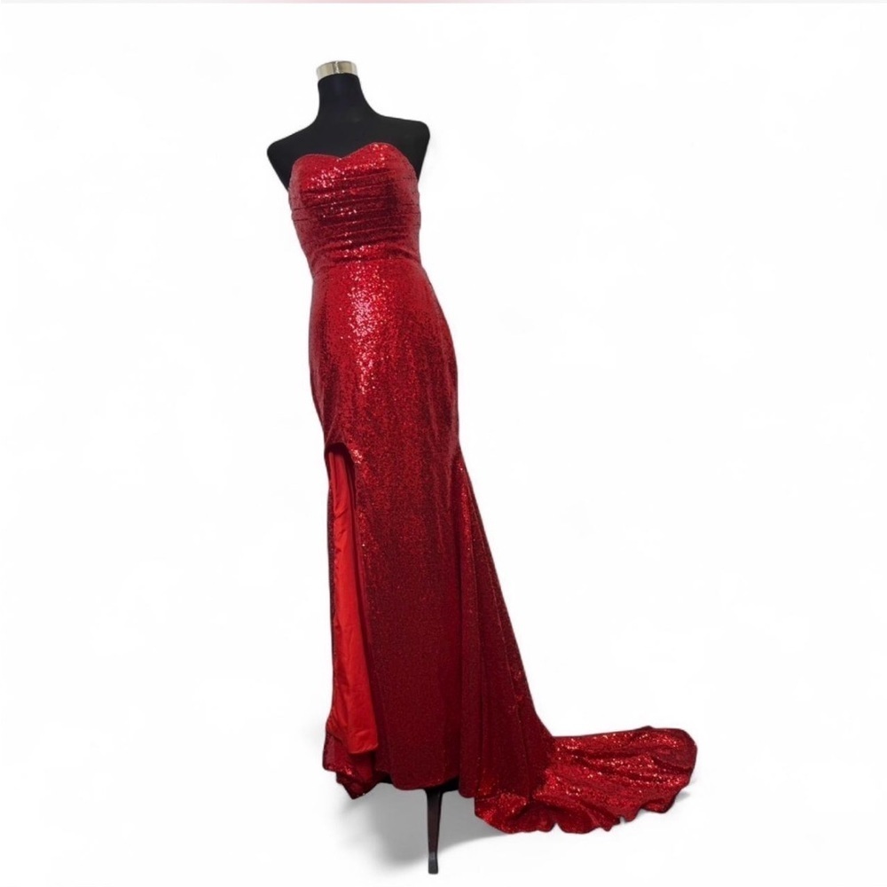 Strapless Red Sequin Gown - Picture 3 of 9